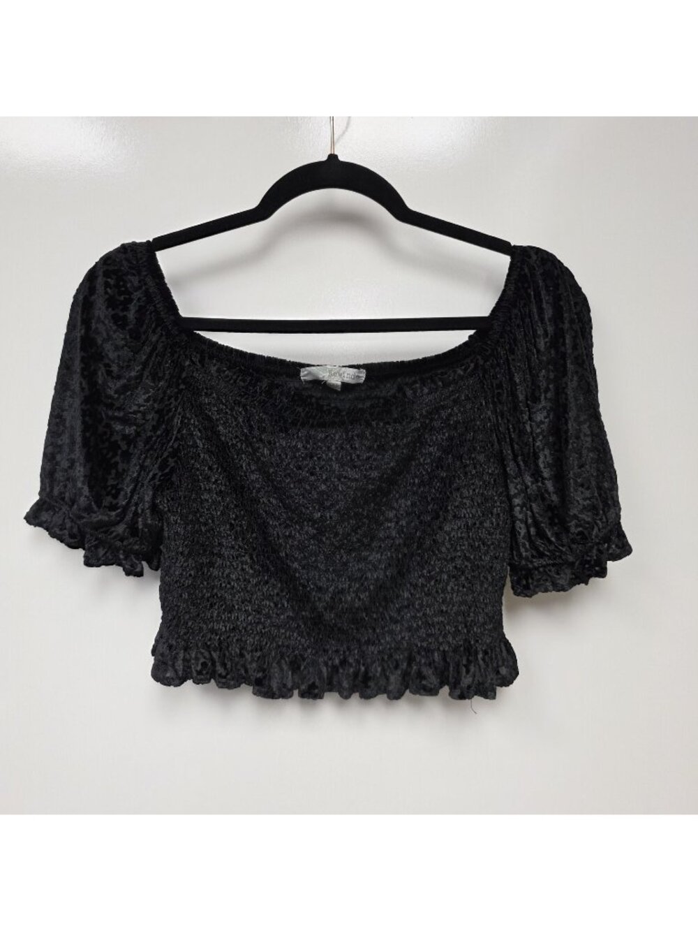 Rewind Blouse Juniors XXL Black Off Shoulder Crop Velvet Puff Sleeve Ruffle